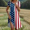Women's Casual Fashion Round Neck Short Sleeve Independence Day Printed Midi Dress