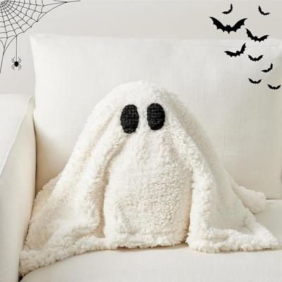 Gus The Ghost Pillow - Almohada de peluche suave y divertida para Halloween, juguete de fantasma blanco con calabaza para Halloween y Acción de Gracias
