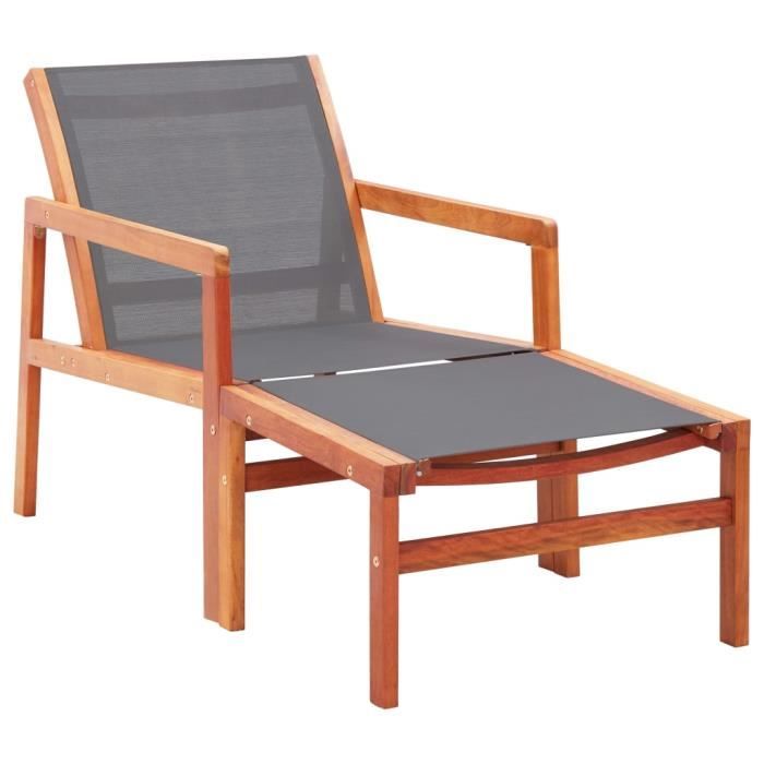 VidaXL Chaise de jardin et repose-pied Gris Eucalyptus et textilène