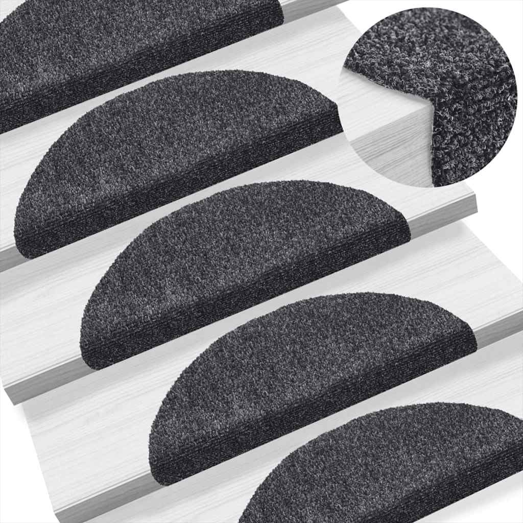 Self Adhesive Stair Treads 10 pcs 56 x 17 x 3 cm Dark Gray Semi Round