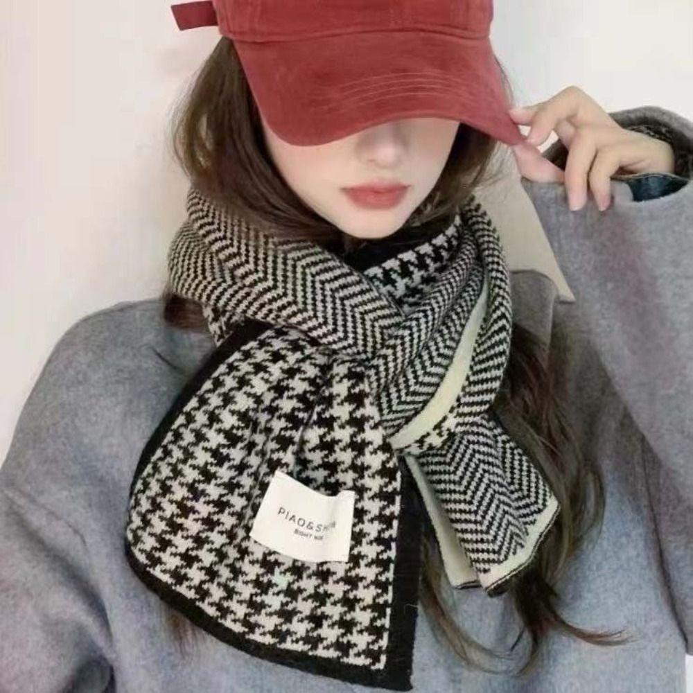 Soft Plaid Knitted Scarf Letter Winter Neck Scarf Kawaii Long Warm Lattice Shawl  Travel