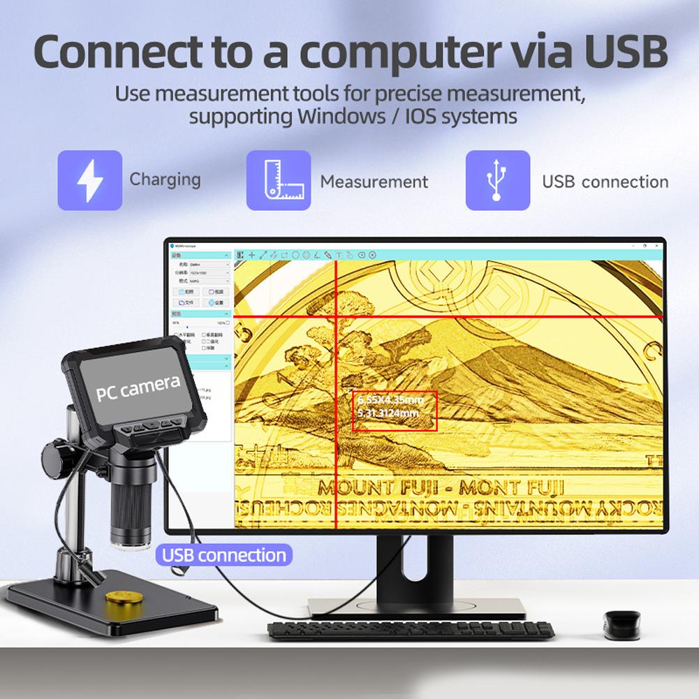 Digital Microscope 4.3 Inch IPS Screen 1000X Coin Microscope With/No Lights 1080P HD View Video Microscope for PCB Coins Plants