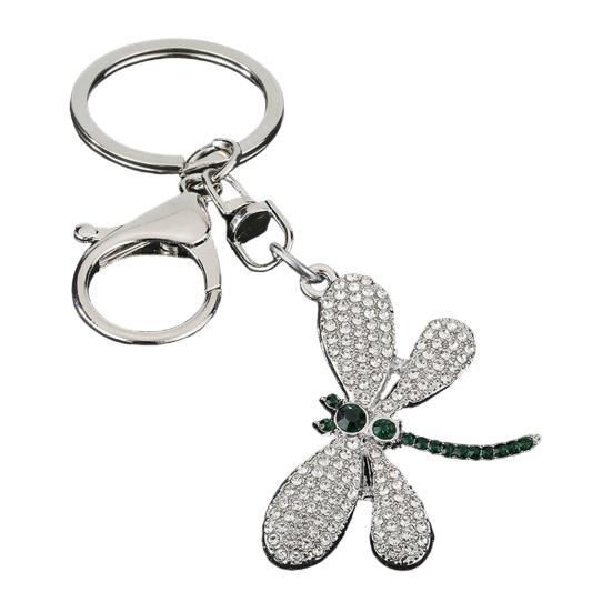 

Bag Pendant Rhinestones Dragonfly Charm Zinc Alloy Keychain Pendant Electroplated Finish Easy Hang Lobster Clasp Key Holder серебряный