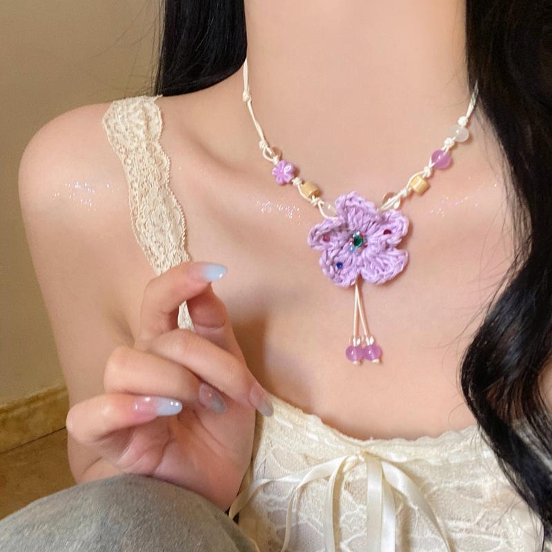 Shallow Summer Island Women's Dopamine Flower Necklace - 2026 Seaside Vacation Beaded Collarbone Chain.