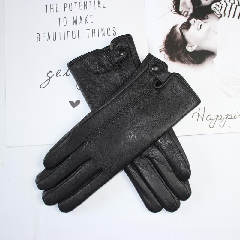 Women's Deerskin Touch Screen Gloves Warm Coral Fleece Lining Outdoor Riding Leather Driving Gloves Winter