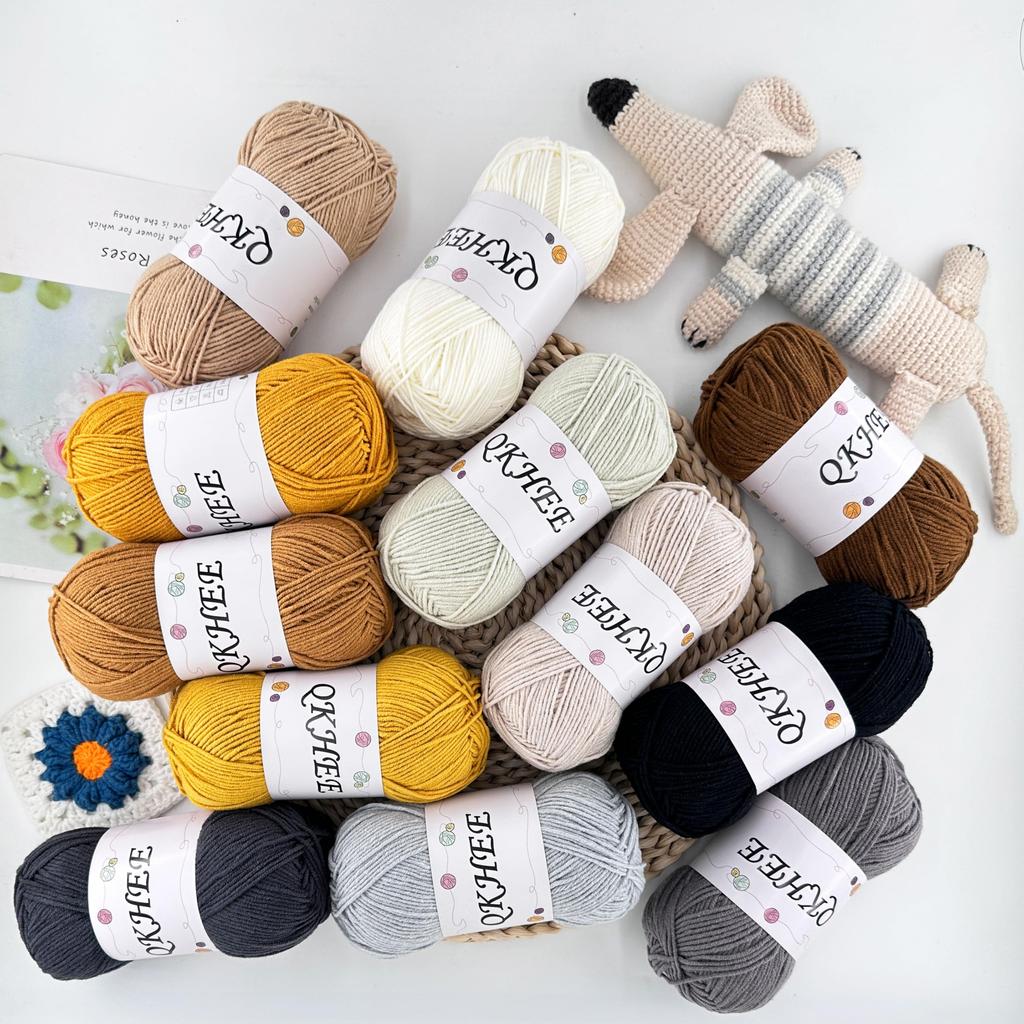 QKHEE Cotton Medium and for and Plush Toys Yarn, Thin, 12-Color Set, Approx. 50g/180m Ball, Crocheting, Knitting, Weaving, (Morandi)