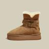Warm flipped plush thick-soled medium tube snow boots for women to increase their height in winter, new leather fluffy thickened cotton shoes