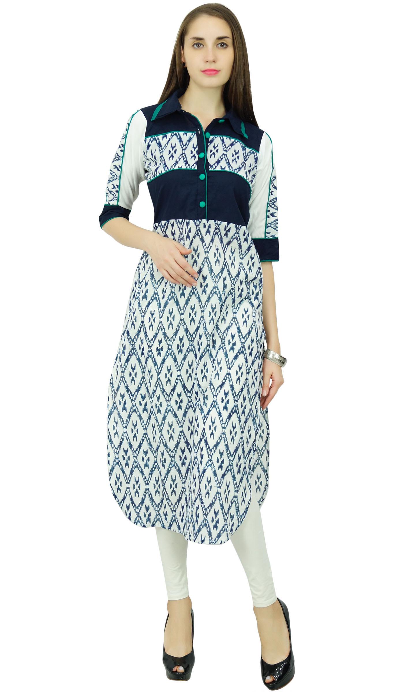 

Phagun Bollywood Kurta Clothing Tunic Kurti Top Designer Cotton Dress 8 білий