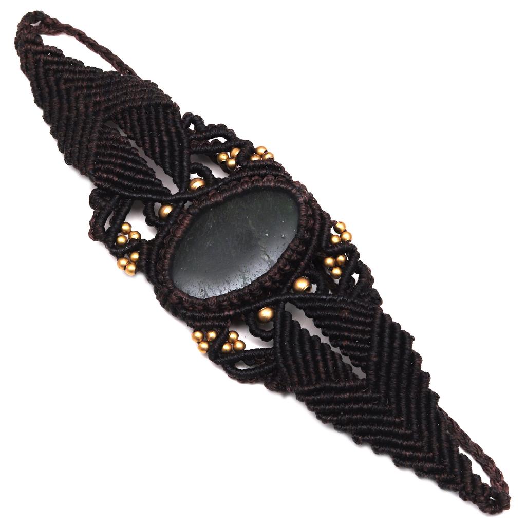 Makramee Armband verstellbar Onyx schwarz 8mm Perlen Naturstein Armbänder Perlen