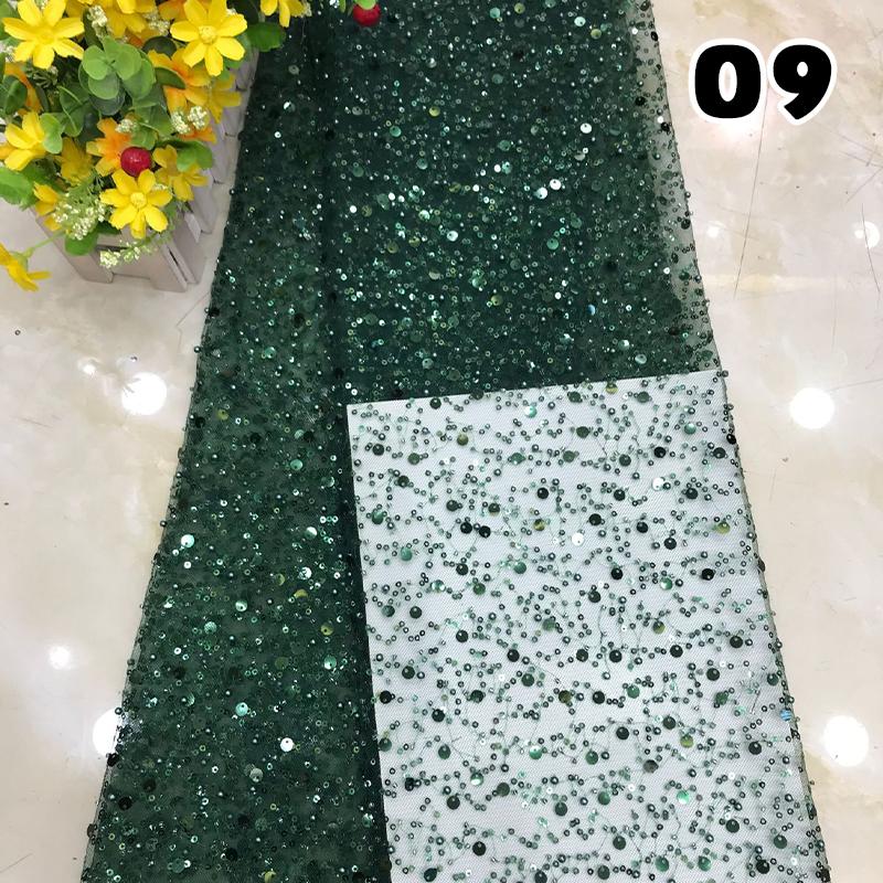 1 Yard Luxury African Heavy Bead Lace Sequins Fabric For Diy Sewing Wedding Party Dress Sparkly Transparent Tulle Lace Fabric