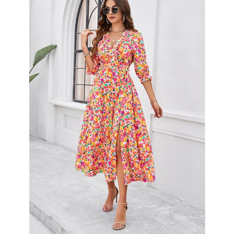 Women's Summer Casual Vacation Style Slit Floral Dress