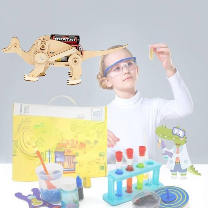 Kids Diy Mechanical Dinosaur Science Experiment Stem Education Assembly Model Kit Wooden Material