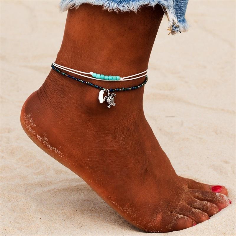 

2024 богемные многослойные кожаные цепочки для ног, пляжные ножные браслеты, очаровательные вечерние подарки, ювелирные изделия