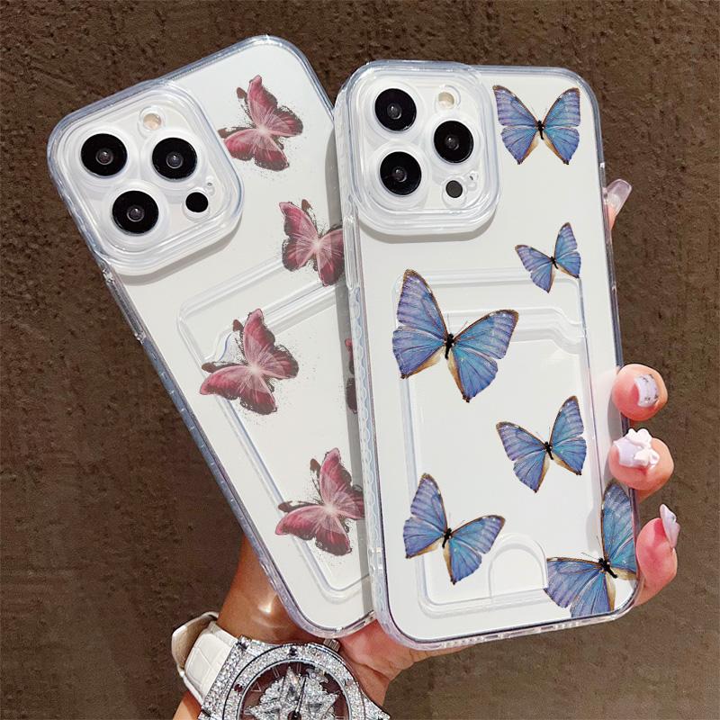 Card Slot Holder Silicone Wallet Pocket Case For iPhone 17 Air 16 15 14 Redmi Note 12 13 Oppo A18 A38 A58 Samsung S23 S24 S25 Cover Clear Phone Bumper