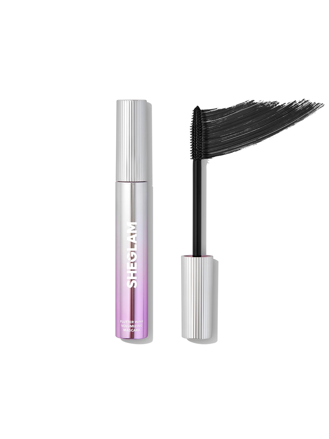 

SHEGLAM Flutter Wink Volume Up Mascara: Adds volume and length, long-lasting, smudge-proof, and creates a thick, lengthening effect.