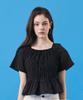 KOLEAT Women Crop Pleated Vienna Flare Short Sleeve Tee [Black]