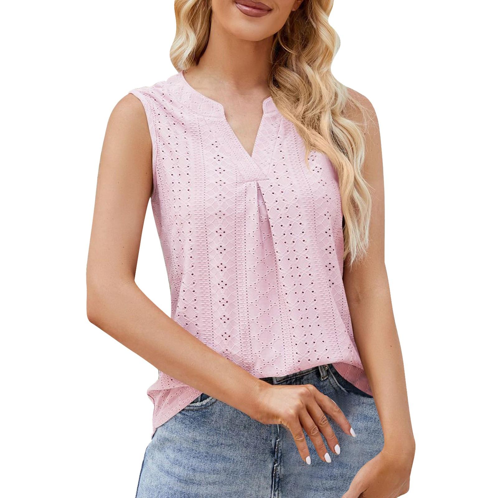 

Summer New Women s V Neck Sleeveless Hollow Out Tank Top Pleated Blouse Lightweight Breathable Casual Shirt for Daily Wear XXL