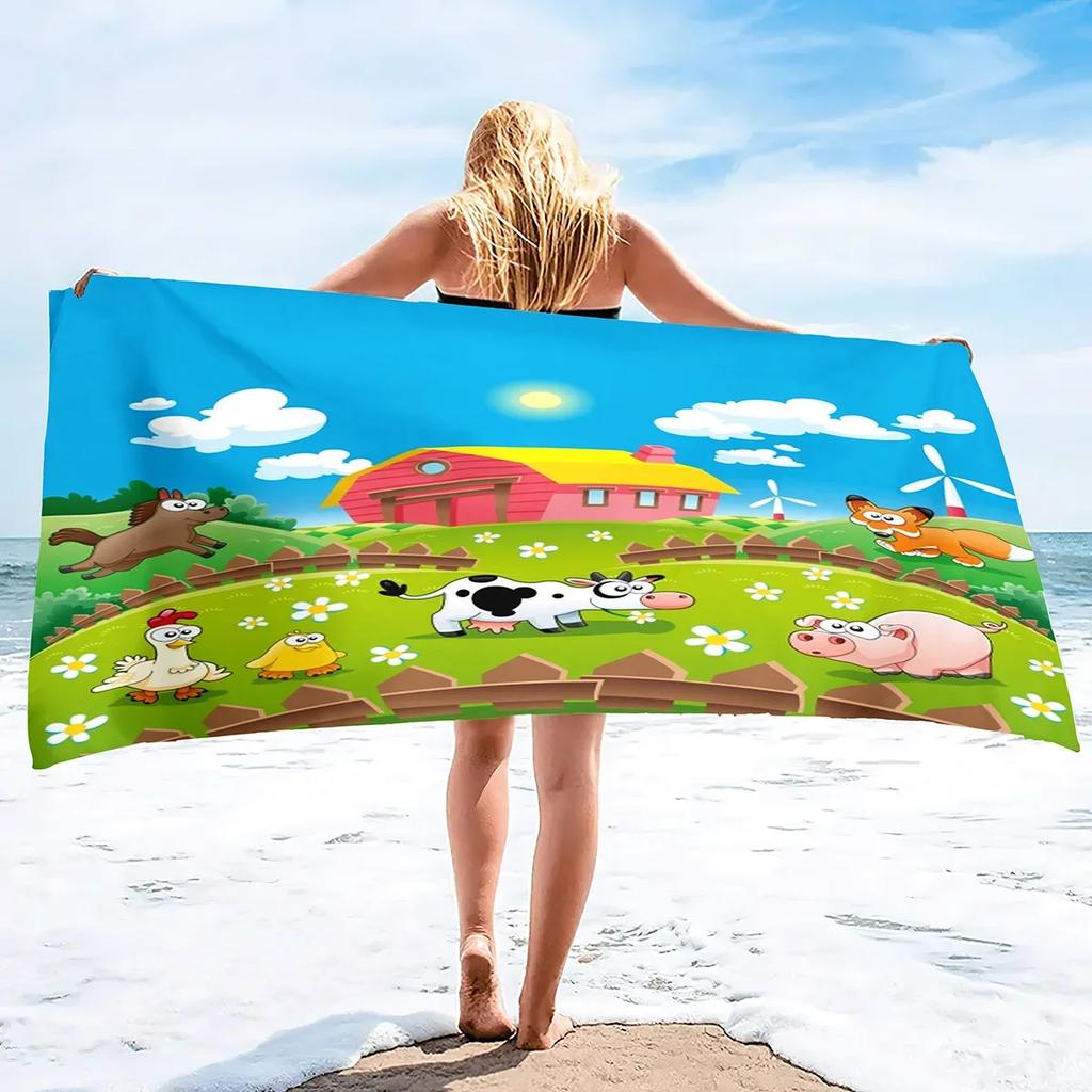 Schattig Cartoon Dierenprint Microvezel Strandlaken, Groot Badlaken Sneldrogend Absorberend Zandvrij Handdoek voor Badkamer, Reizen, Sport
