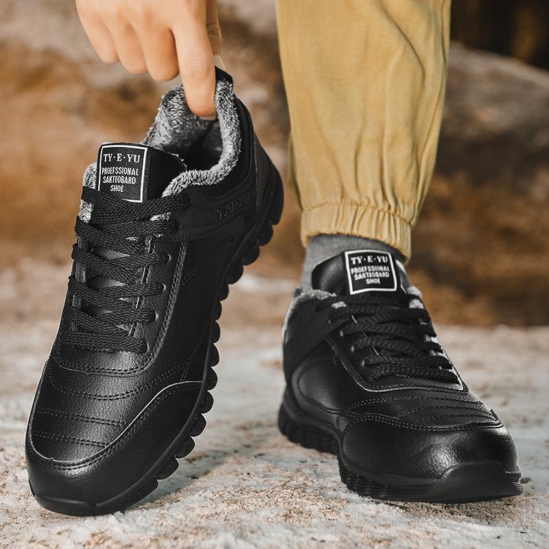 Leather Casual Men Shoes Lace Up Oxfords Comfortable Sneakers Casual Shoes Walking Footwear Winter Boots Mens Plush Warm Shoes
