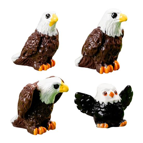 4Pcs Mini Eagle Figurines Miniature Resin Animal Ornaments Mini Bald Eagle Collectibles for DIY Craft Accessories Fairy Garden Decoration