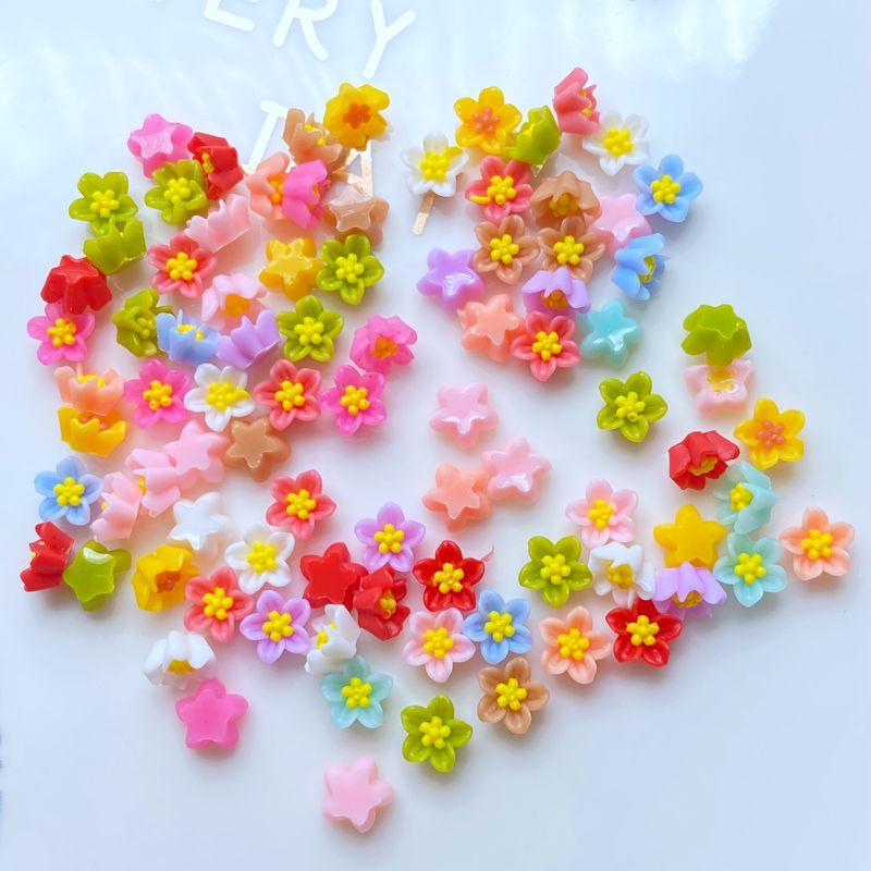 100Pcs New Resin Cute Mixed Mini Flower Manicure Flat Back Scrapbooking Hair Bow Center Embellishments DIY Accessories