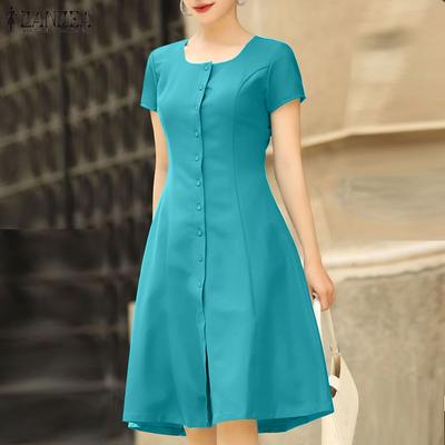 Women Casual Round Neck Summer Short Sleeve Dress
