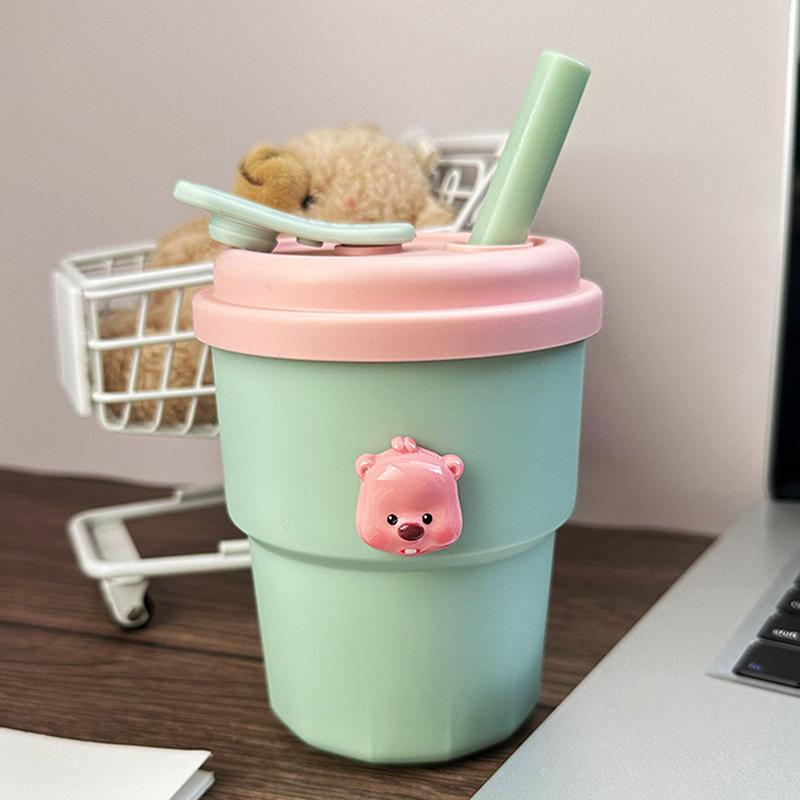 500Ml Coffee Mug With Lid Straw Silicone Cold Juice Milk Tea Mug Leak-Proof Drinking Water Bottles Portable Travel Cup