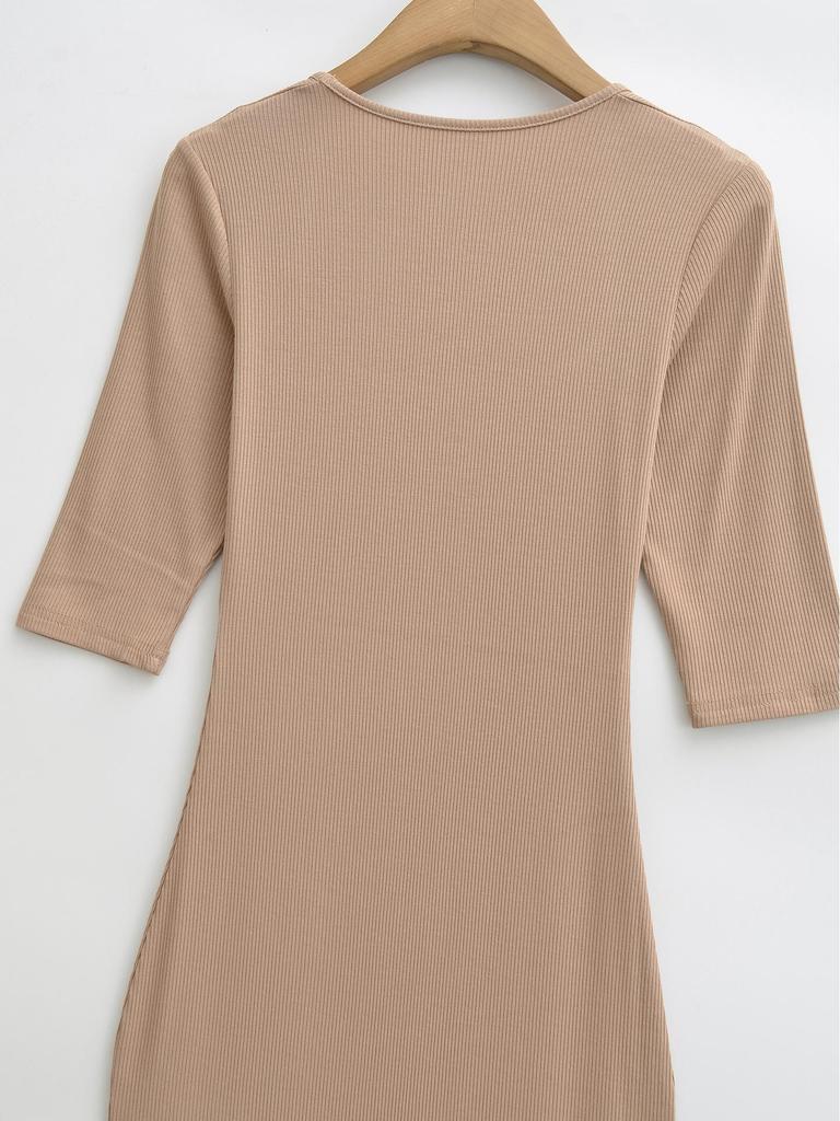 Spicy Girl Slim-Fit Trapezoid Neck Mid-Sleeve Fishtail Dress - Waist-Cinching, Figure-Flattering Skirt