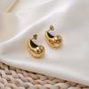 18K Gold Water Drop Stainless Steel Stud Earrings Fashionable Versatile Comma Metal Titanium Steel Earrings Women