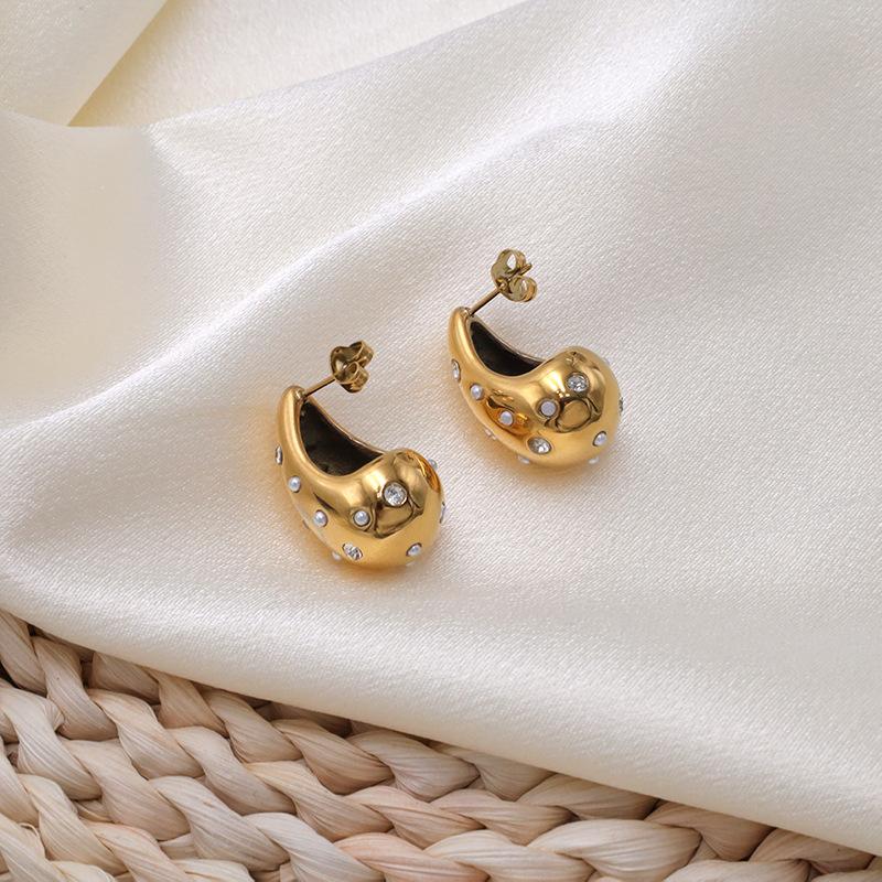 18K Gold Water Drop Stainless Steel Stud Earrings Fashionable Versatile Comma Metal Titanium Steel Earrings Women