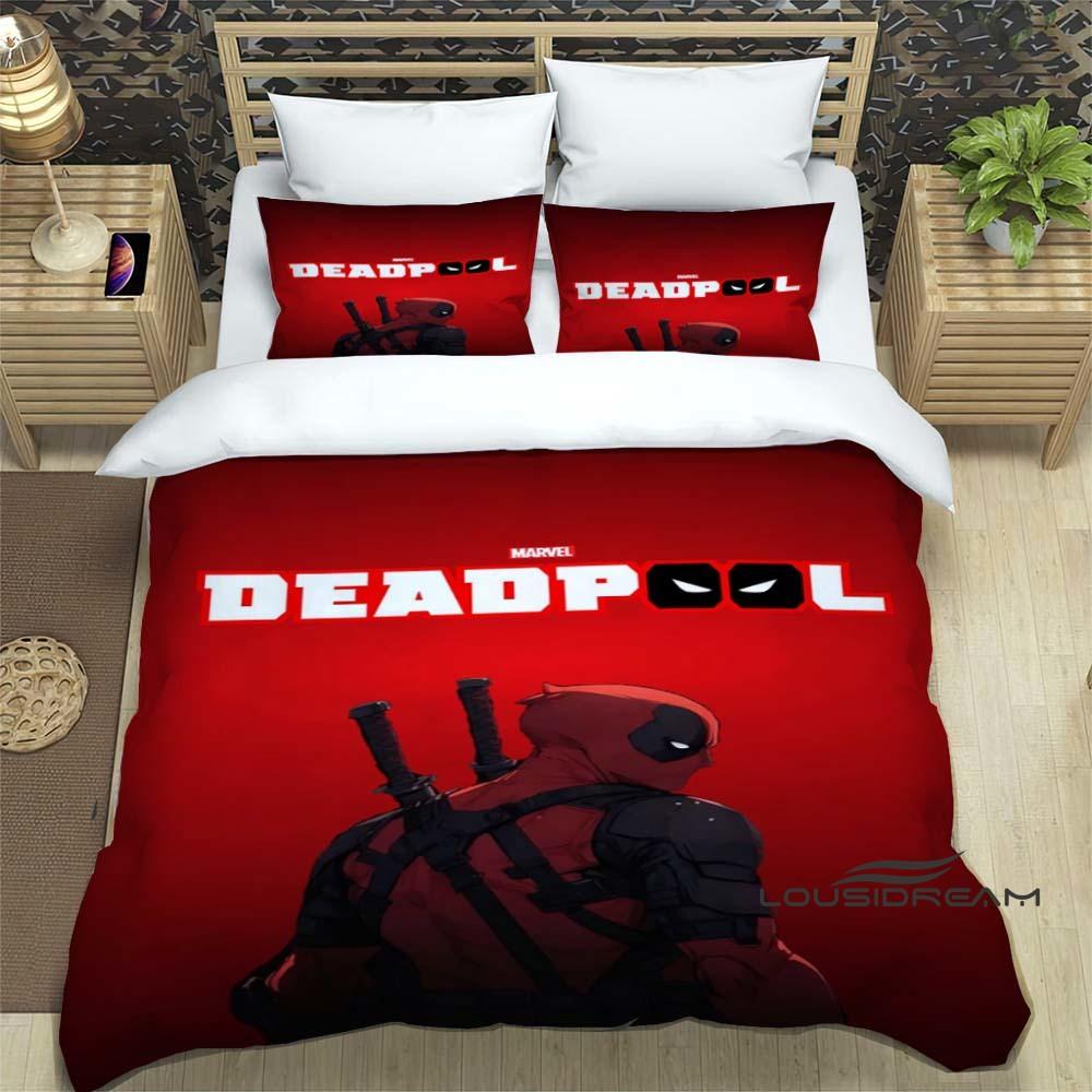 3D printed cartoon Deadpool duvet cover and pillowcase bedding set, suitable for boys and girls' bedroom decoration, children's
