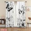 2pcs Floral Butterfly Print Curtains Room Darkening Polyester Rod Pocket Curtain Home Decor Holiday Window Treatment