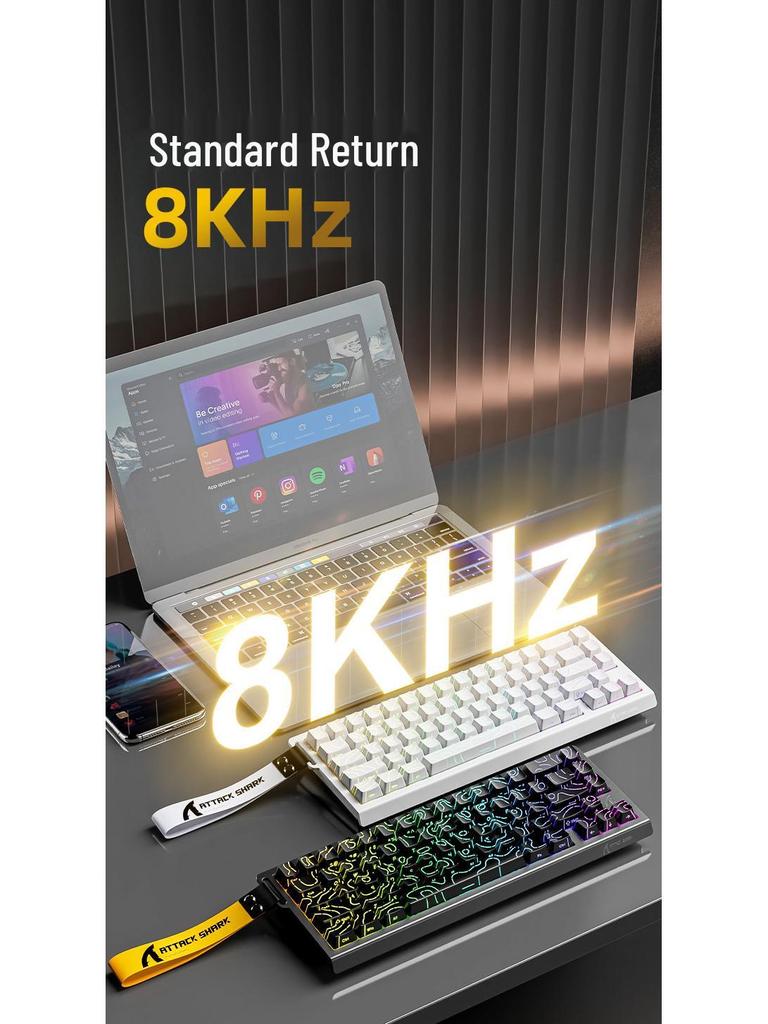 Manyetik Eksenli, Kenar Oymalı, Kablolu RGB, Ayarlanabilir Tuş Hareketi, E-spor için Düşük Gecikmeli Attack Shark X68HE Mekanik Klavye