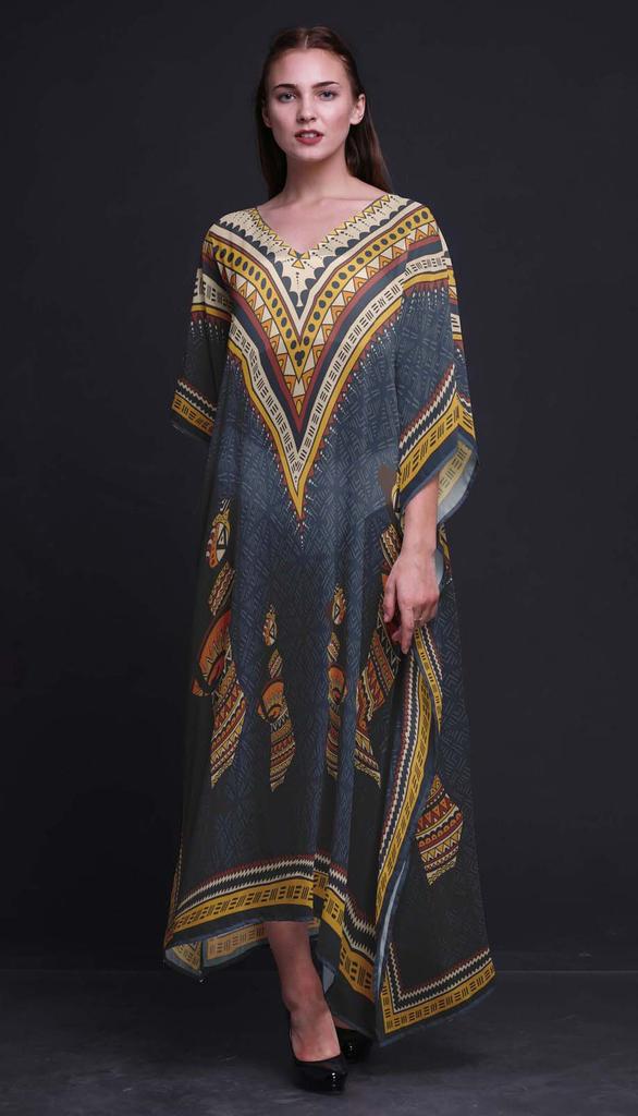 Phagun Tribal African Long Caftan Maxi Dress Beach Swimwear Cover Up Womens