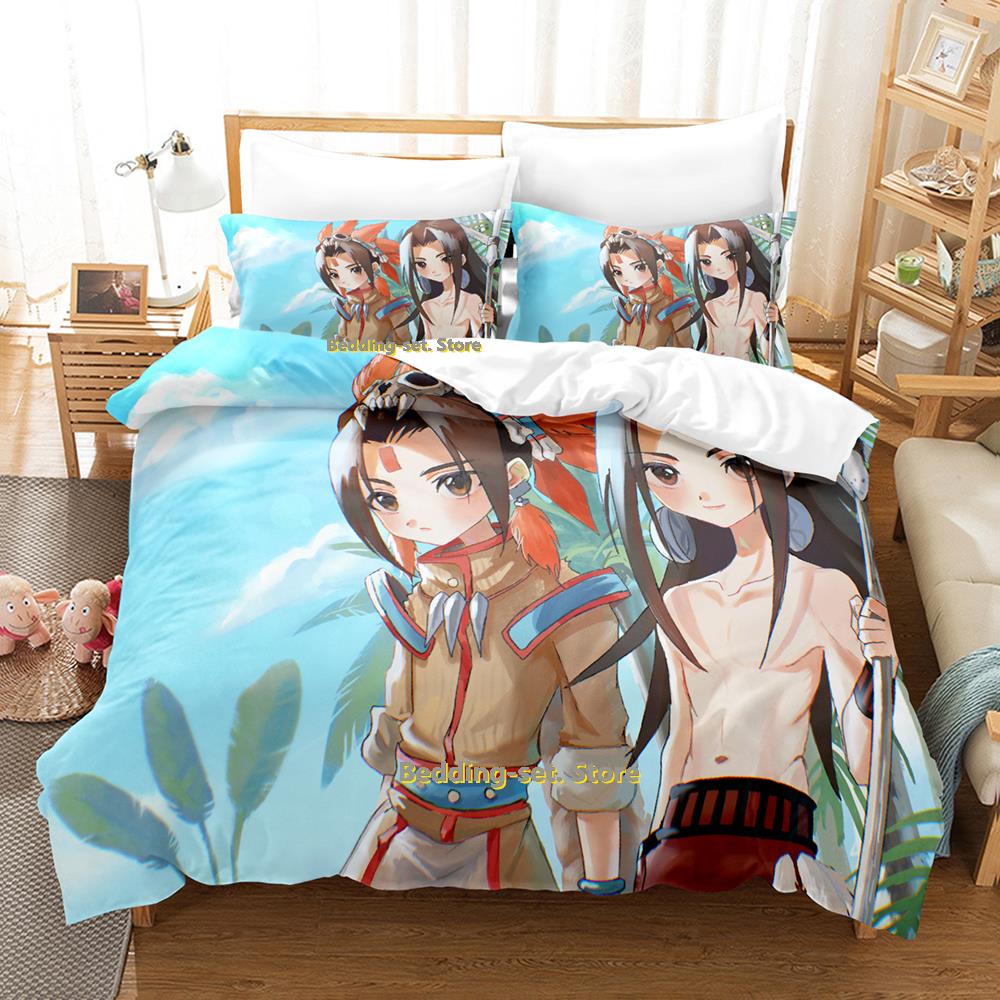 Comforter Personality Shaman King Bedding Set Cartoon Anime Three-Piece Set Adult Kid Bedroom S 3D Kawaii Game Twin Set