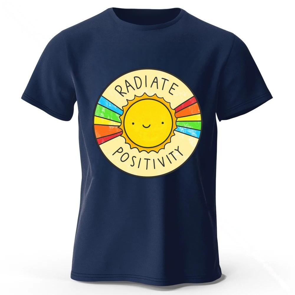 Healing Rainbow Sunshine Pure Cotton T-shirt Men Fashion Casual Plus Size Loose Short Sleeves Soft Comfortable Top