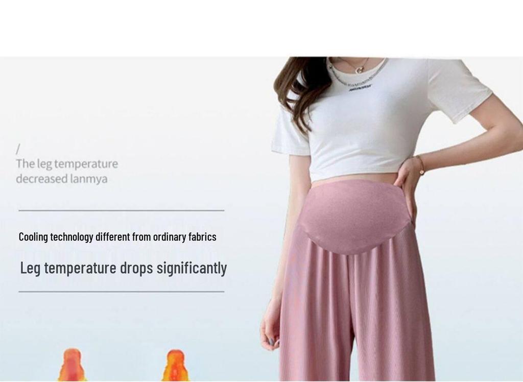 High Waist Wide Leg Ice Silk Maternity Pants for Spring and Summer Sun Protection