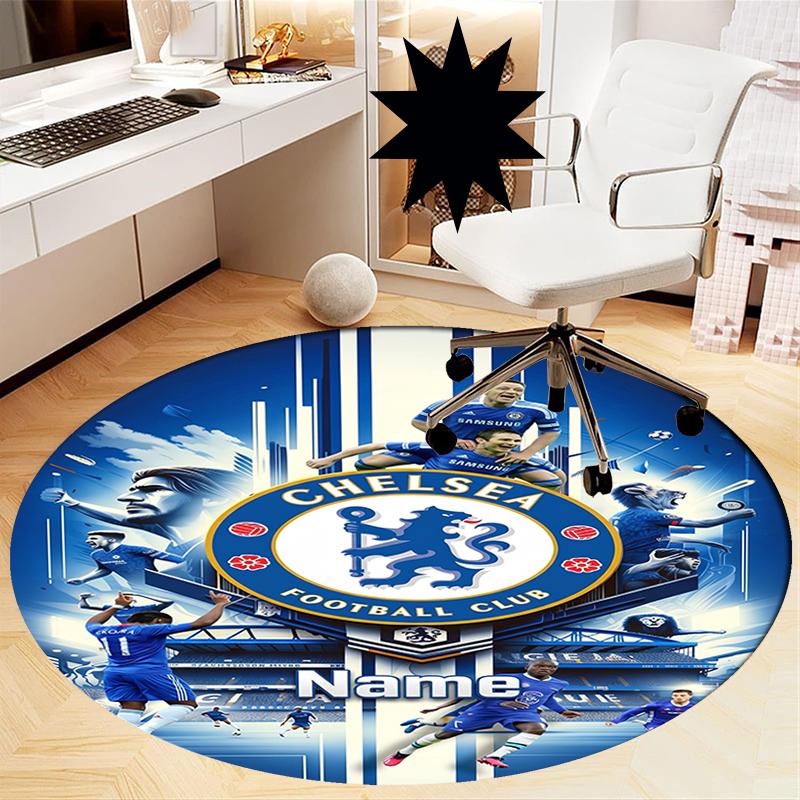Custom Name Chelsea Football Club Printed Round Rug Carpet Chair Rug Area Rug Entryway Doormats,for Office Chair Living Room Bedroom Kitchen Room.