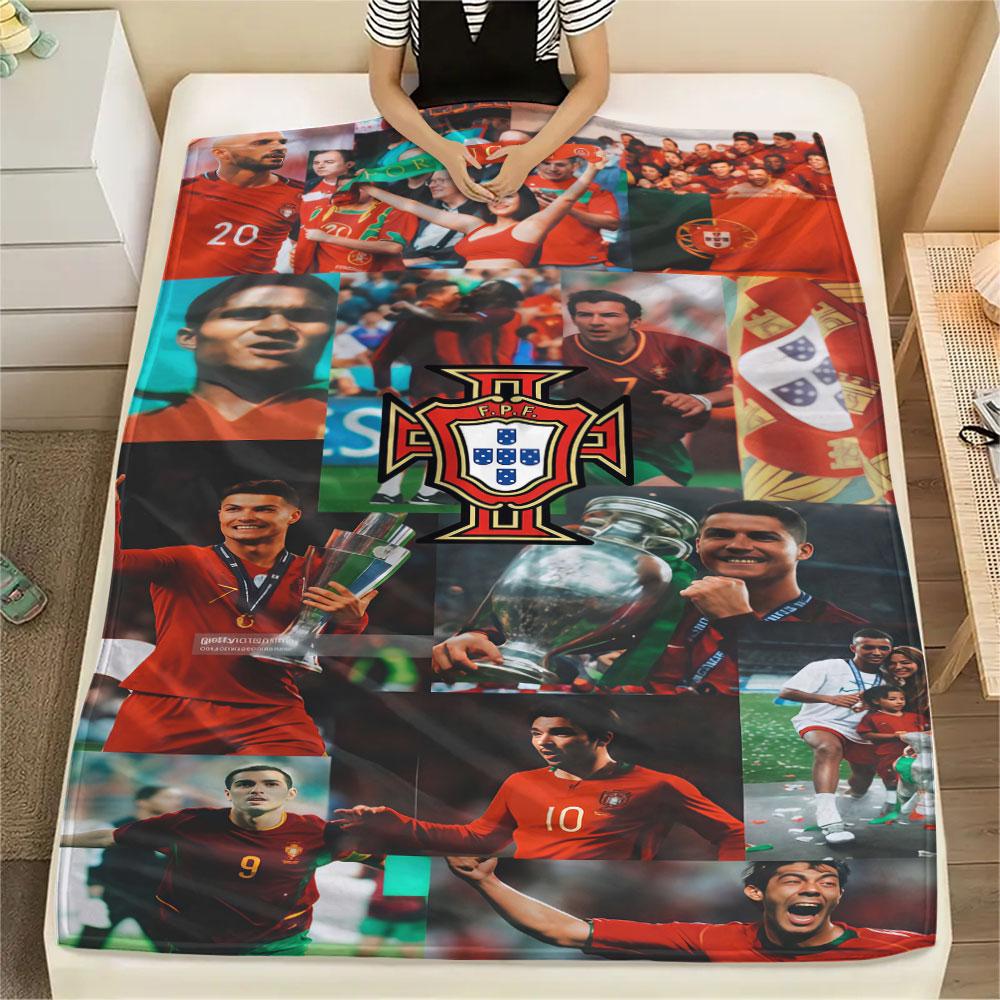 1PC Portugal National Football Logo Patterned Flannel Blanket Suitable For All Seasons for Home Decor Warmth and Comfort Gifts Holiday Present