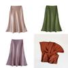 French Elegant Satin Wrap Skirt With Zipper For Womens Office And Formal Wear