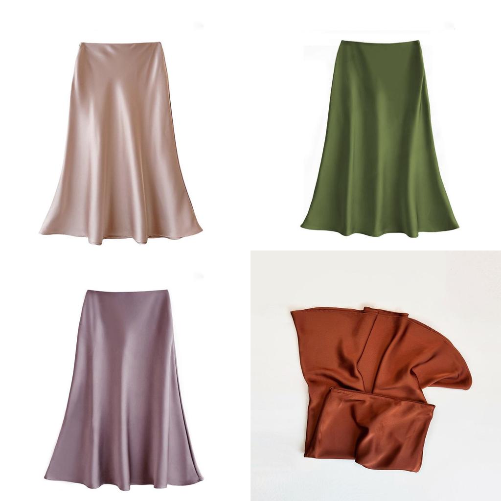 French Elegant Satin Wrap Skirt With Zipper For Womens Office And Formal Wear
