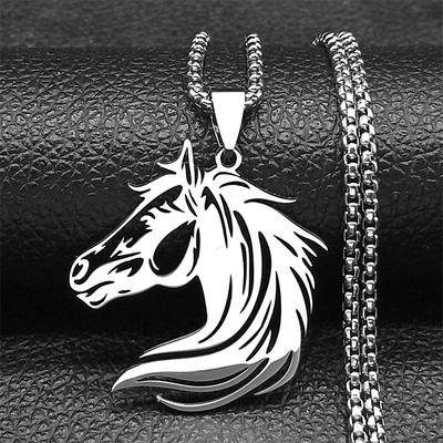 Hollow Horse Head Necklace For Women Men Stainless Steel Gold Zinc Alloy Color Punk Animal Man Chain Zircon Gifts