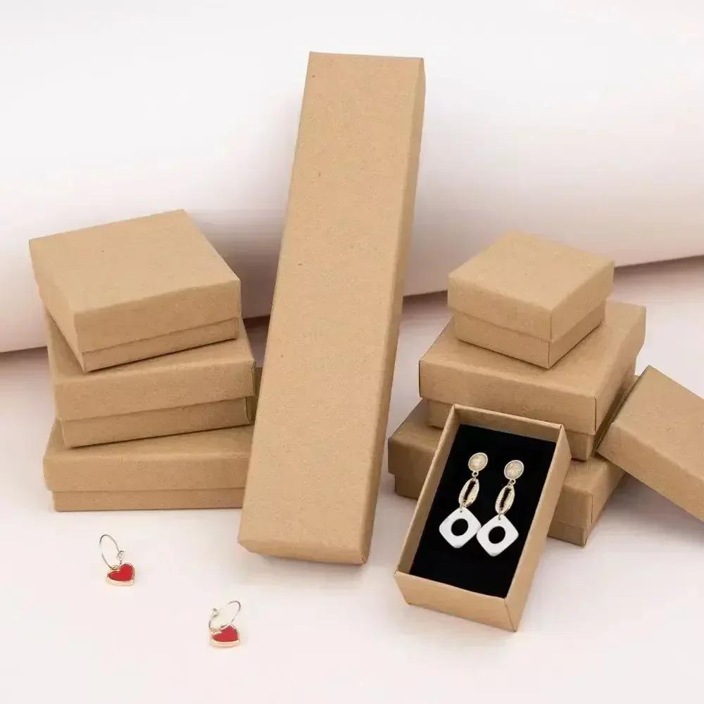 10pcs Jewelry Small Packaging Box Thickened Black Kraft Paper Ring Earring Bracelet Necklace Packaging Box with Interior Sponge