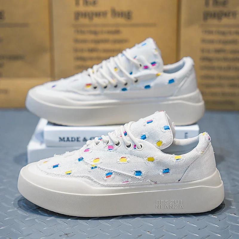 Men s Shoes 2026 New Lightweight Thin Breathable Canvas Shoes Casual Sports Thick Sole Versatile Board Shoes Trendy 39 белый