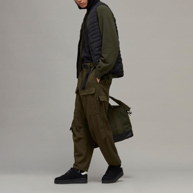 Y-3 FW22 Solid Color Large Pocket Drawstring Straight Leg Casual Pants Men Bottoms Dark-Green HT4472