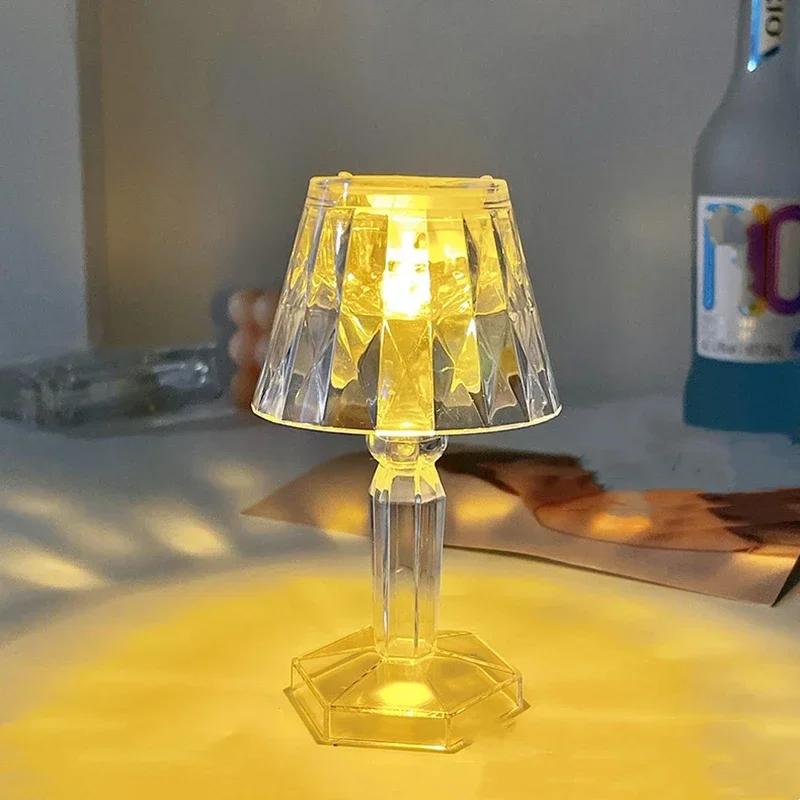 Mini Crystal Table Lamp Color Changing Battery Bedsides Lamp Night Light For Table Dinner Bar Bedroom Party Christmas LED Night