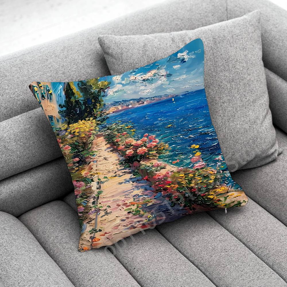 C-Claude Monet Garden Paint Throw Pillow Case For 55x55cm 40x40cm 45x45cm 50x50cm 30x30cm Square Office Pillowship Cover