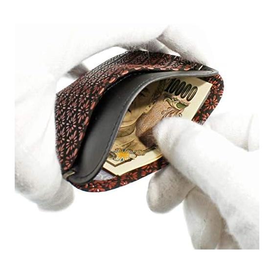 Inden-ya Inden Coin Purse, Deer Leather, Black with Red Diamond Chrysanthemum Pattern, 1208-21-017, Natural Deer Leather with Lacquer Pattern, Box