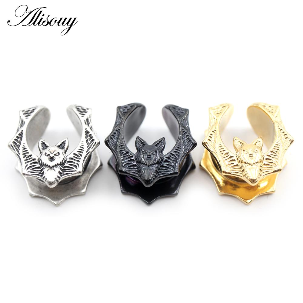 Alisouy 1PC Copper Alloy Casting Animal Bats Saddle Ear Tunnels Plugs Expander Stretcher Gauges Earrings Piercing Body Jewelry