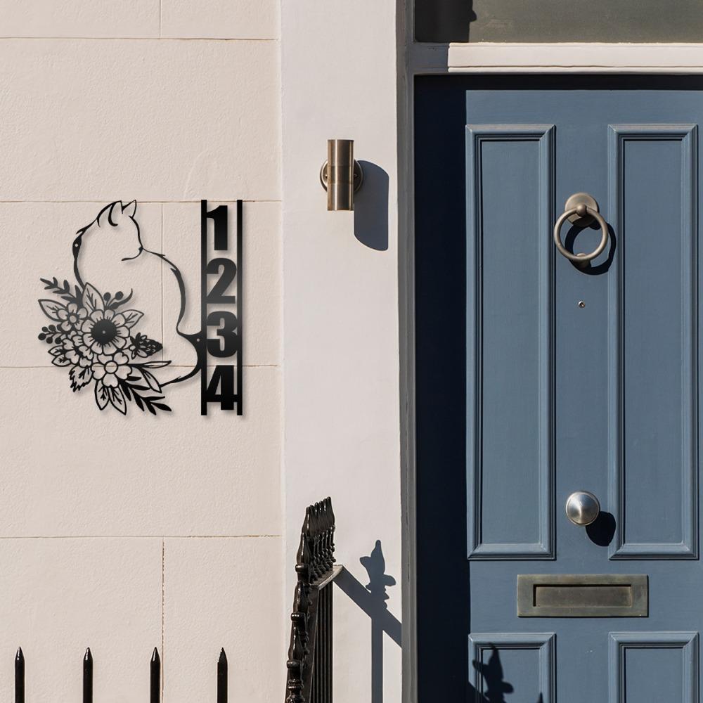 Metallkatze Garten-Adressschild, Hausnummernschild, Außendekoration für die Wand, Personalisiertes Haustiergeschenk